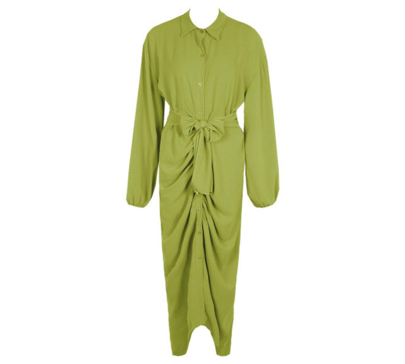 green ruched shirt dress Ruched Shirt Dress
